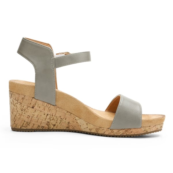 Buckle Platform Wedge Sandals - GREY PU - 2